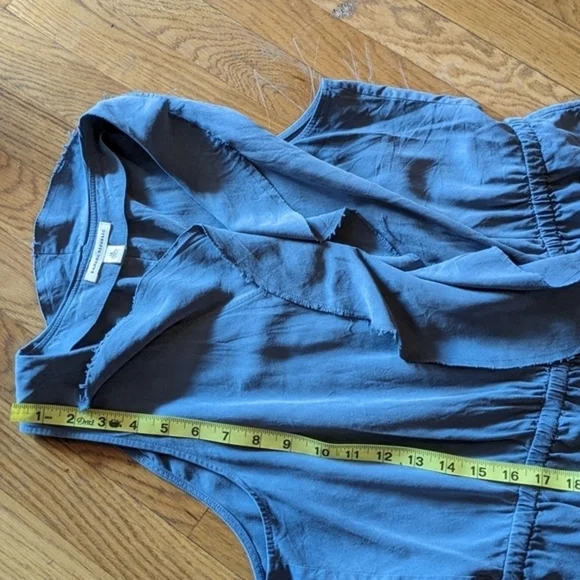 Banana Republic 100% Silk Size 14 Blue Grey‎ Button Front Dress w/ Elastic Waist - Picture 7 of 9